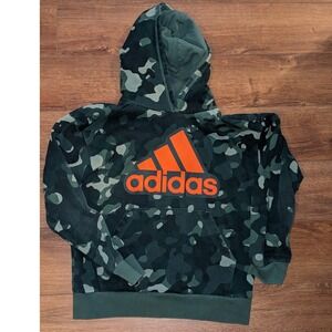 Adidas Camo Pullover Hoodie Orange Logo Youth Size M (10/12) Green
